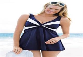 Plus Size Twist front swimdress from Robby Len®  Plus Size Hip 