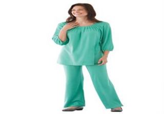 Plus Size Tunic top and pants set in soft knit with wide palazzo legs 