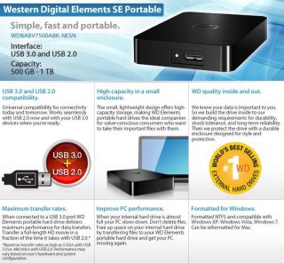 WD Elements SE WDBABV7500ABK NESN Portable 750GB External Hard Drive 