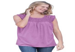 Plus Size Top, t shirt in soft knit with smocking  Plus Size 28 long 