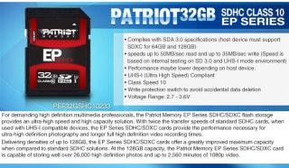 Patriot EP Series SDHC Memory Card   32GB, Class 10 Item#  P33 2007 