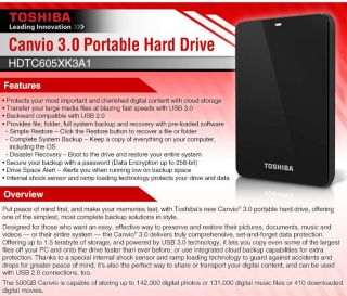 Toshiba HDTC605XK3A1 Canvio 3.0 Portable Hard Drive   500GB, USB 3.0 