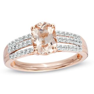 Oval Morganite and White Sapphire Ring in 14K Rose Gold   Rings 