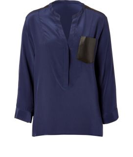 Sandro Blue Leather Detailed Silk Tunic Top  Damen  Tops  STYLEBOP 