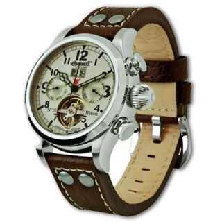 Mens Ingersoll Bison No. 18 Brown Strap Watch with White Dial (Model 