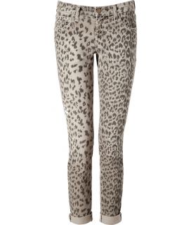 Current/Elliott Grey Leopard Print Rolled Cuff Skinny Ankle Corduroys 