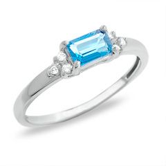 Octagon Blue Topaz Ring in 14K White Gold with Diamond Accents   Zales