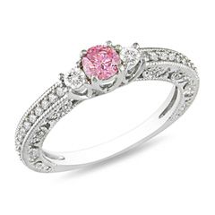 CT. T.W. Enhanced Pink and White Diamond Three Stone Engagement 