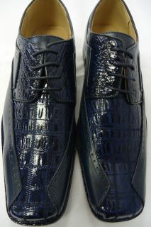 Mens Navy Blue Stitch Detail &Croco Embossed Shoes Bolano 2236 002 