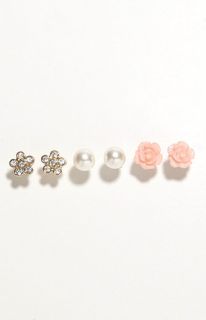 With Love From CA 3 Card Flower Pearl Earrings at PacSun