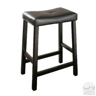 Upholstered Saddle Seat Bar Stool in Black Finish with 24 Inch Seat 