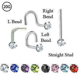 Surgical Steel Nose Stud Screw Ring 2mm Round CZ 20G