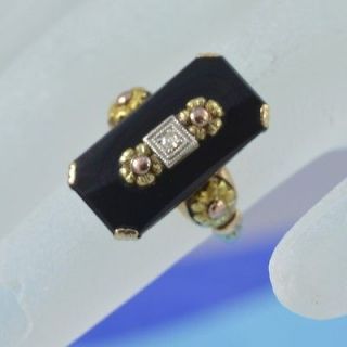 Antique Diamond and onyx ring rose and yellow gold 10K good condition 