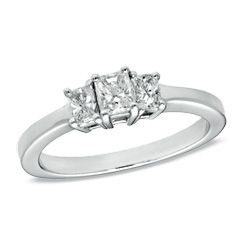 CT. T.W. Radiant Cut Diamond Three Stone Ring in Platinum (G H/VS2 