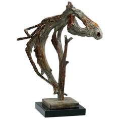 Expressionistic Wood Look Stallion Sculpture