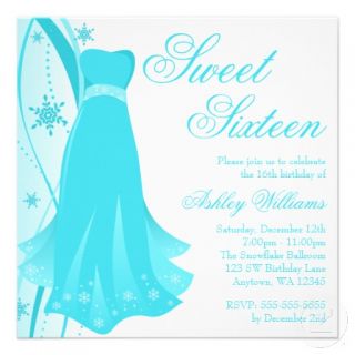 Teal Swirl Dress Winter Wonderland Sweet 16 Personalised Invites 