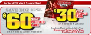 Save Big Buy Now Pay Later $60 Visa Prepaid Card on a 4 Tire 