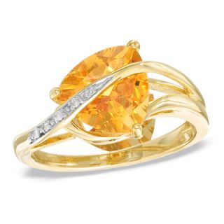 0mm Trillion Cut Citrine and Diamond Accent Ring in 14K Gold Vermeil 