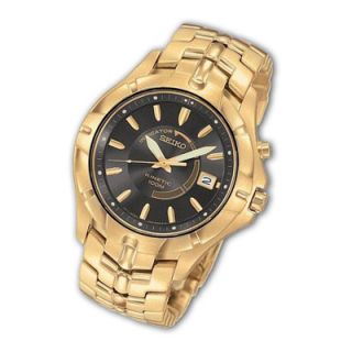 Mens Seiko Kinetic® Gold Tone Watch with Black Dial (Model SKA404 