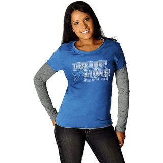 Womens Detroit Lions Challenge Met Long Sleeve Faux Layer T Shirt 
