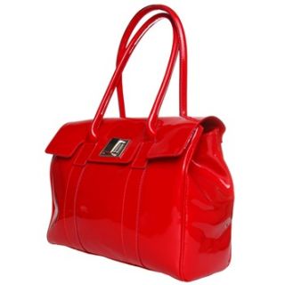 Made In Italia Red Patent Leather Clasp Fastening Tote Bag