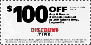 100 off any set of four tires or four wheels installed on your 