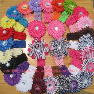 20 lots hair bow accessory baby girl 10 daisy flower clips 10 crochet 