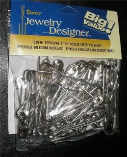 COILESS SAFETY PINS 2.25  50pc Girl Craft Scout SILVER friendship 