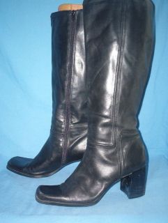 A1533_VINTAGE WESTIES LEATHER KNEE HIGH ZIP UP BOOTS WOMEN SIZE 8.5M