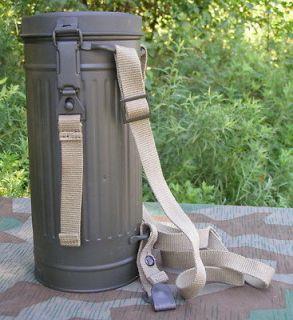 REPRODUCTION GERMAN WWII GASMASK CONTAINER WITH STRAPS (EMPTY)