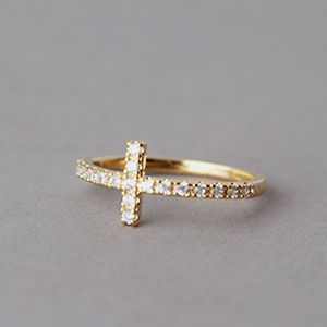   CROSS RING GOLD SIDE CROSS STACKABLE BAND CROSS JEWELRY GOLD CROSS