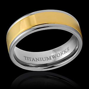 Titanium Wedding Band Ring 18K Gold Inlay