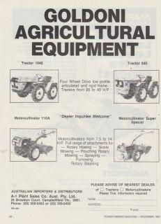 Vintage 1982 GOLDONI TRACTORS Advertisement AGRICULTURAL EQUIPMENT