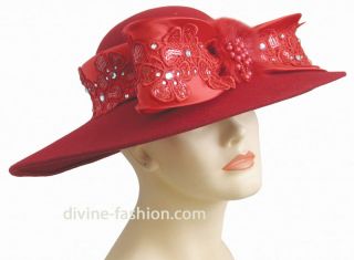Womens Church Hat, Red hat, Wool/Satin/RS 23919