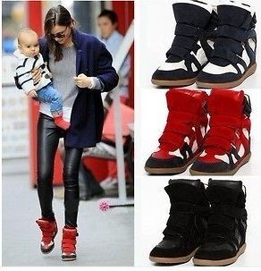 Womens Lady girls Lace UP High Top Hidden Wedge heels Sneaker Shoes 