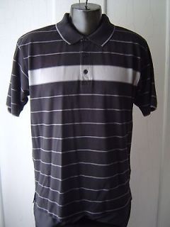 HUGO BOSS Mens Golf POLO Shirt Sz L BLACK Gray STRIPED 100% Cotton 