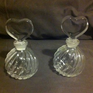 Set Of 2 Glass Heart Top Decanters