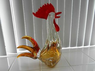 Murano Art Glass Large Rooster With Vivid Color