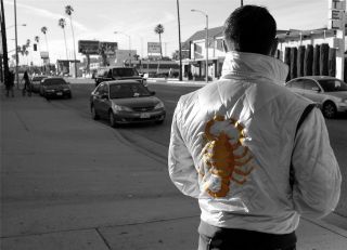 Stylish Retro Drive Embroidered Scorpion Satin Jacket