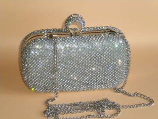   Clear Crystals Ring Clasp Purse Clutch Cocktail Boxes Evening Bag