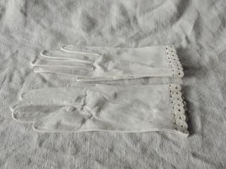 Vintage Kid Leather Dress Glove Women White Cut Work Cuff Size 7 40 