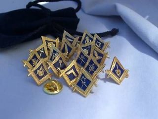    Set Of 18 Masonic Lodge Officer Lapel Pins Badges and Gift Pouches