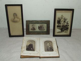 RARE Antique 1800s Victorian Photo Album and Framed Photos; Great 
