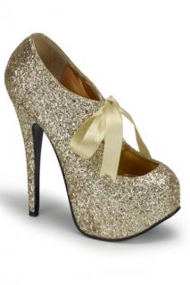 Gold Glitter Satin Lace Up Ribbon Platform Pump Heels   Heels   SHOES