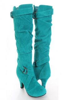 Teal Faux Suede Slouchy Strapped AMIclubwear Boots @ Amiclubwear Boots 