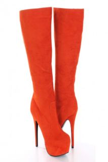 Orange Faux Suede AMIclubwear Knee High Platform Boots @ Amiclubwear 
