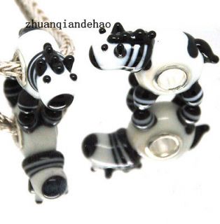   MURANO GLASS BEAD LAMPWORK Zebra fit European Charm Bracelet yq40