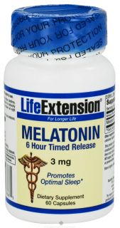 Life Extension   Melatonin 6 Hour Timed Release 3 mg.   60 Capsules 