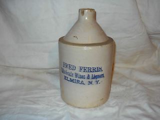 Antique Fred Ferris Wine Liquor Jug Elmira NY Crock Advertising 
