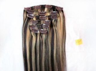    7PCS Clip In Remy Human Hair Extensions #2/613 darkest brown blonde
